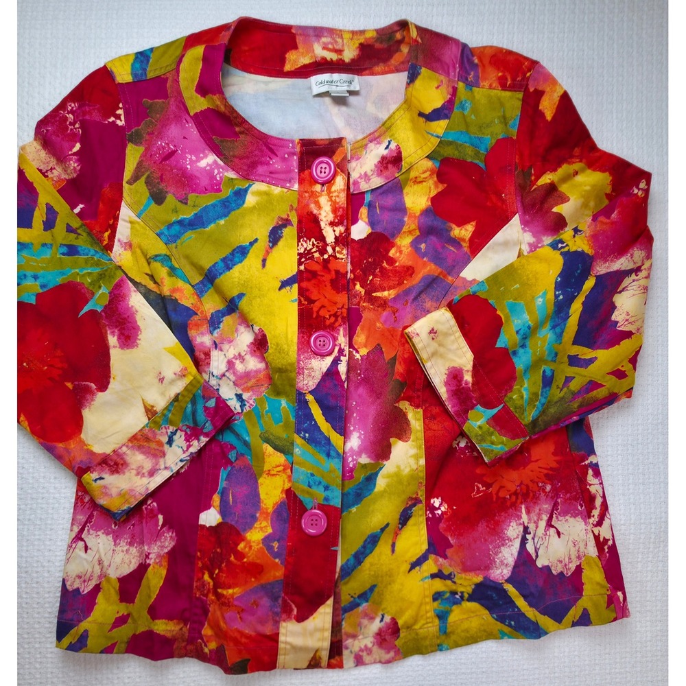 Coldwater Creek Floral Jacket Womens L Multi  Cotton Spandex